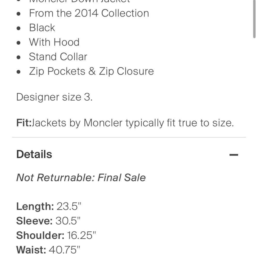 SOLD IN STORE Moncler puffer (like new coat jacket)- Sz 3 large (medium) - Picture 5 of 11